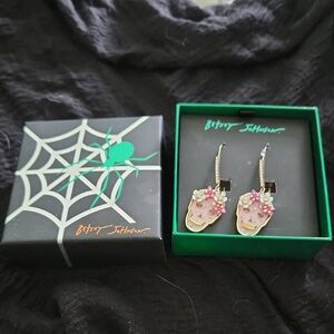 Betsey Johnson Pink and Gold Skull Earrings NWT